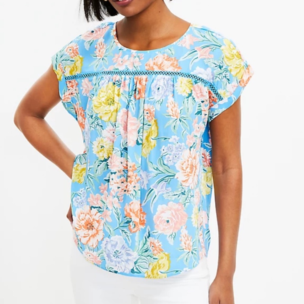 Loft Garden Lacy Pleated Mixed Media Blouse